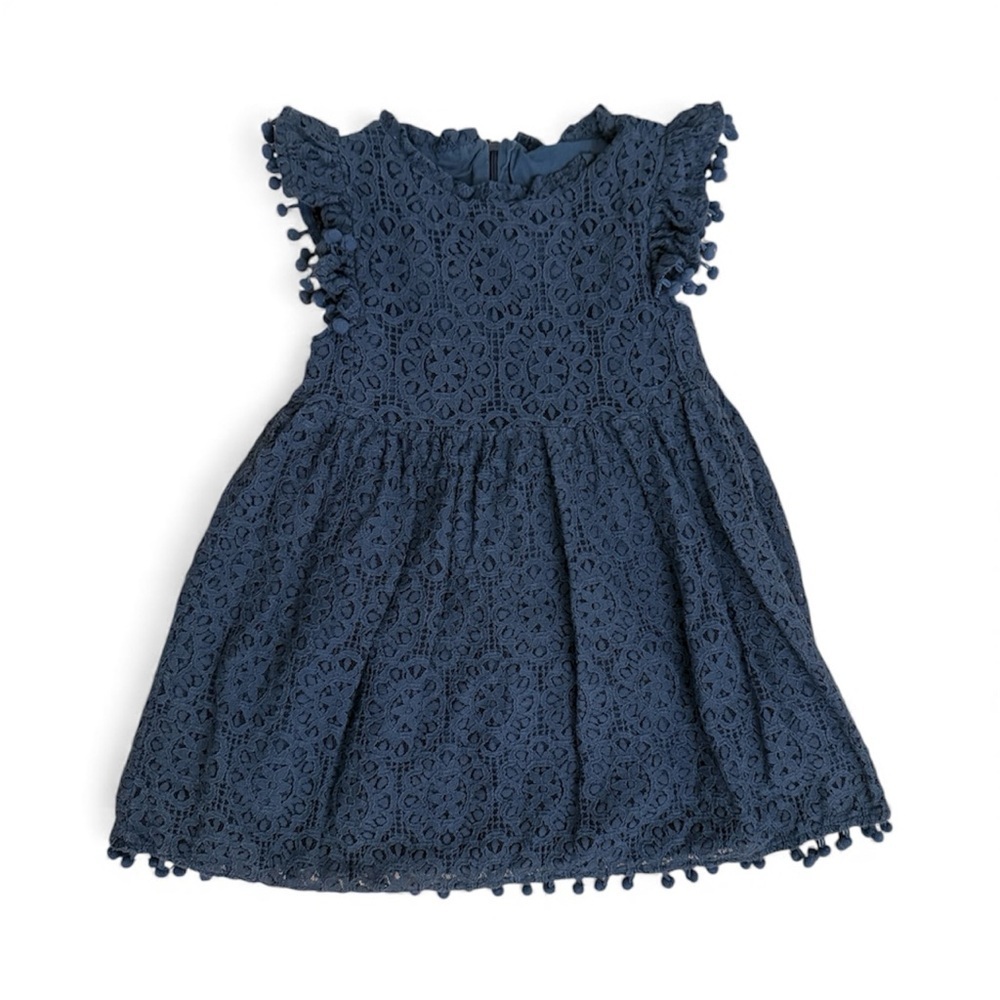 Toddler Girls Hollow Lace Pom Pom Flutter Sleeve Princess Party Dress 2/3T